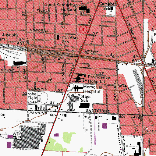 Topographic Map of Firelands Regional Medical Center - South Campus, OH