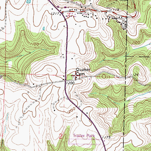 Topographic Map of Quaker Cemetery, OH