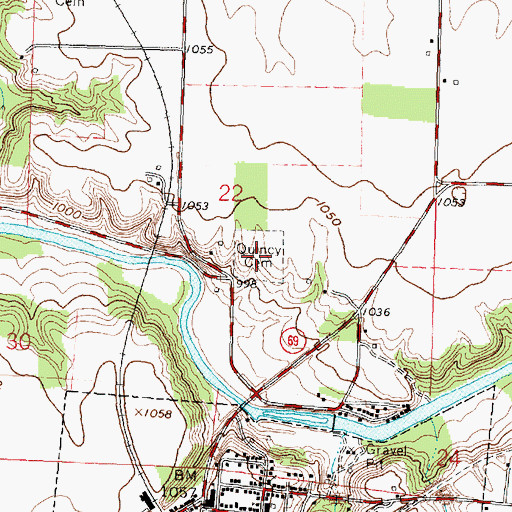 Topographic Map of Quincy Cemetery, OH