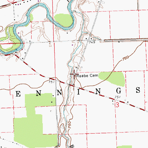 Topographic Map of Raabe Cemetery, OH