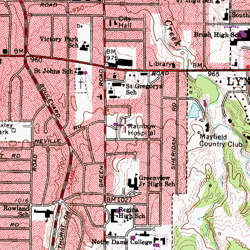 Topographic Map of Rainbow Hospital, OH