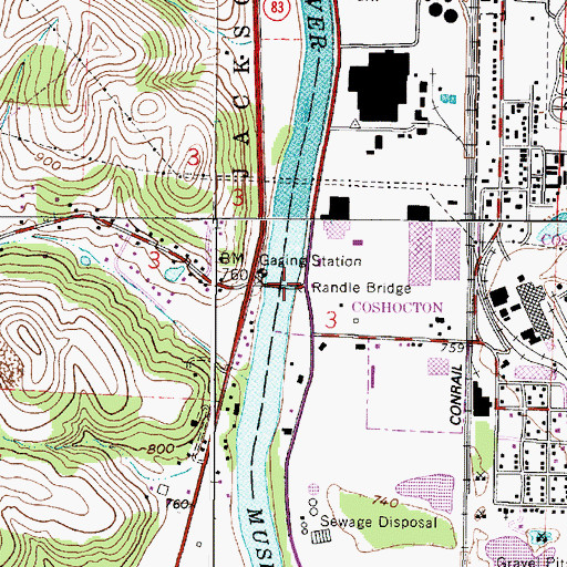 Topographic Map of Randle Bridge, OH