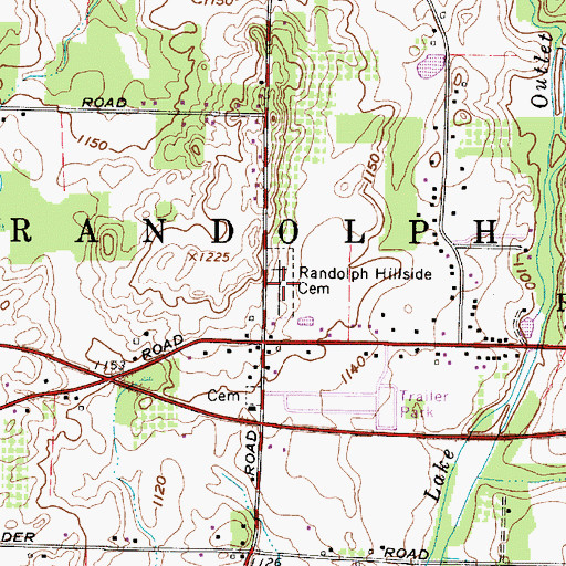 Topographic Map of Randolph Hillside Cemetery, OH