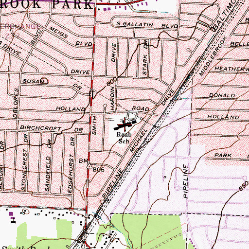 Topographic Map of Raub School, OH