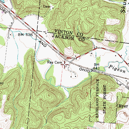 Topographic Map of Ray Cemetery, OH
