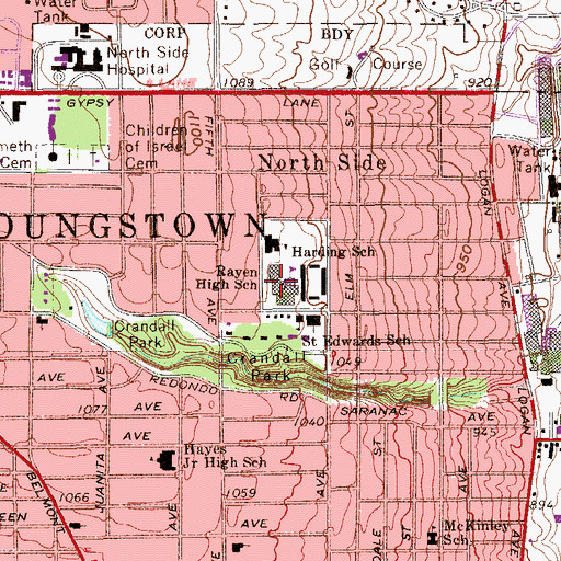 Topographic Map of Rayen High School (historical), OH