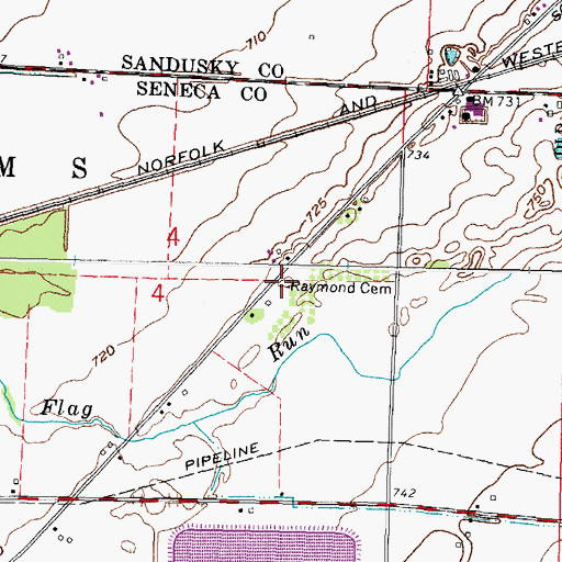 Topographic Map of Raymond Cemetery, OH