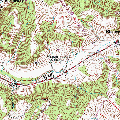 Topographic Map of Reader Cemetery, OH