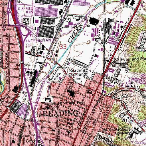 Topographic Map of Reading Lockland Cemetery, OH