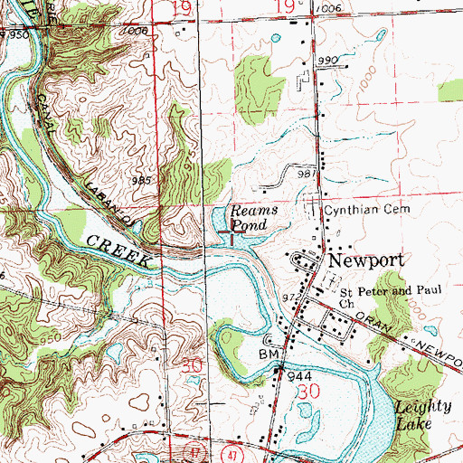Topographic Map of Reams Pond, OH