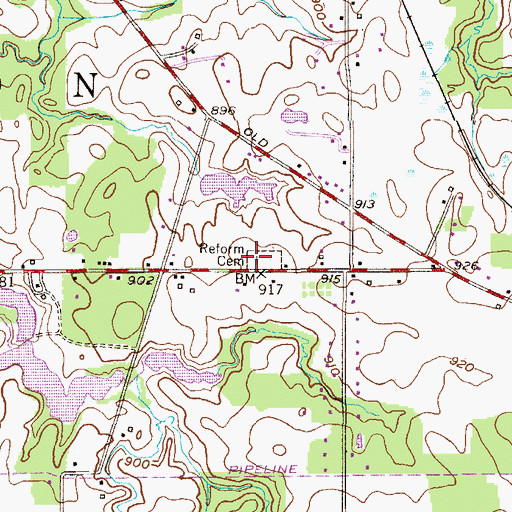 Topographic Map of Reform Cemetery, OH