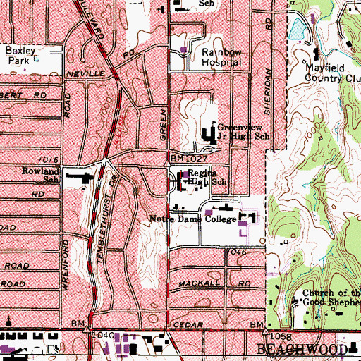 Topographic Map of Regina High School, OH
