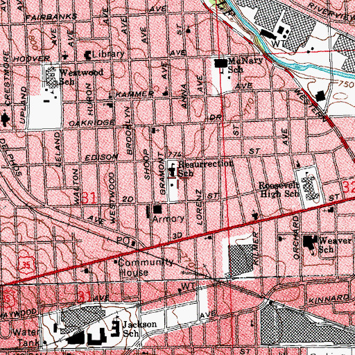Topographic Map of Mary Queen of Peace Catholic School Gramont Campus, OH