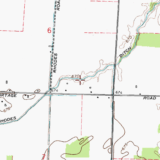 Topographic Map of Rhodes Ditch, OH