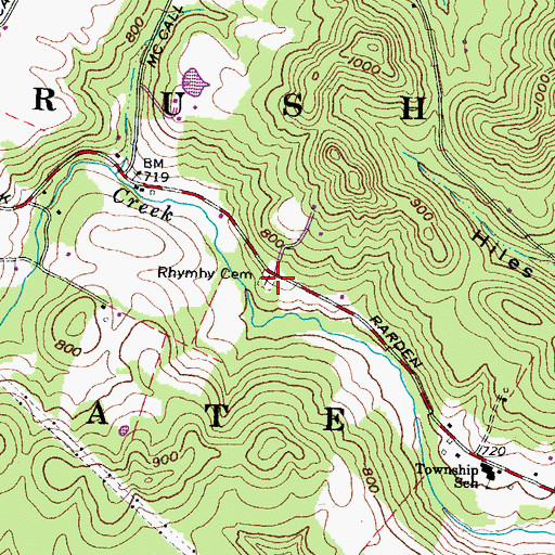 Topographic Map of Rhymby Cemetery, OH
