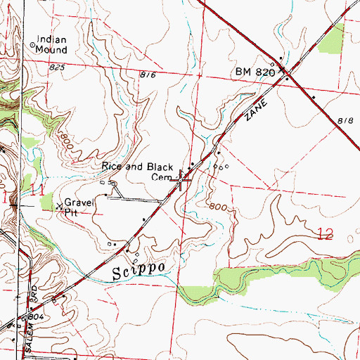 Topographic Map of Rice and Black Cemetery, OH
