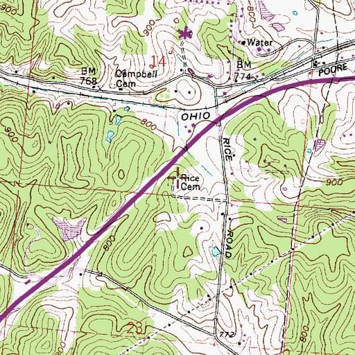 Topographic Map of Rice Cemetery, OH