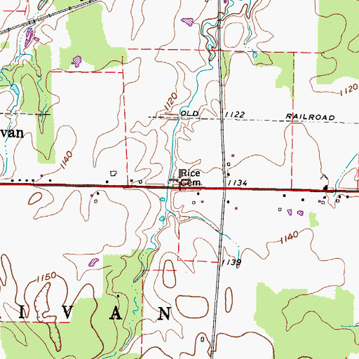Topographic Map of Rice Cemetery, OH