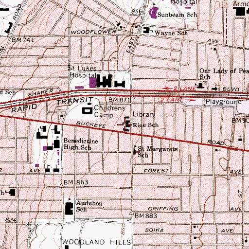 Topographic Map of Rice School, OH