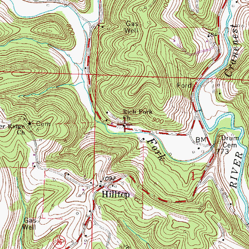 Topographic Map of Rich Fork Church, OH