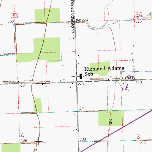 Topographic Map of Richland Adams School, OH