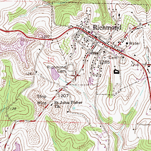 Topographic Map of Richmond Cemetery, OH