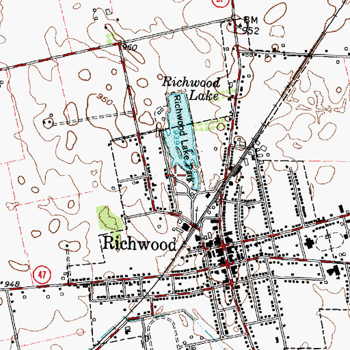 Topographic Map of Richwood Lake Park, OH