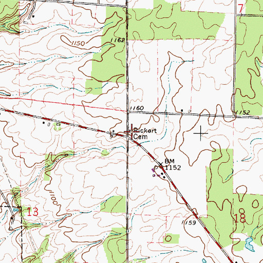 Topographic Map of Rickert Cemetery, OH