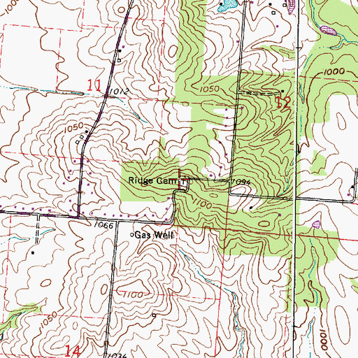 Topographic Map of Ridge Cemetery, OH