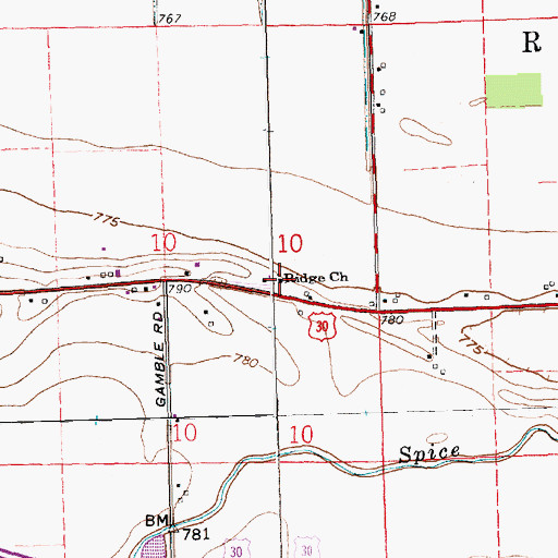 Topographic Map of Ridge Church, OH