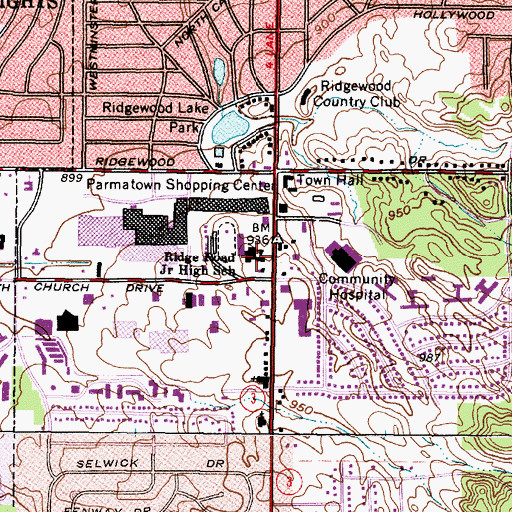 Topographic Map of Ridge Road Junior High School, OH