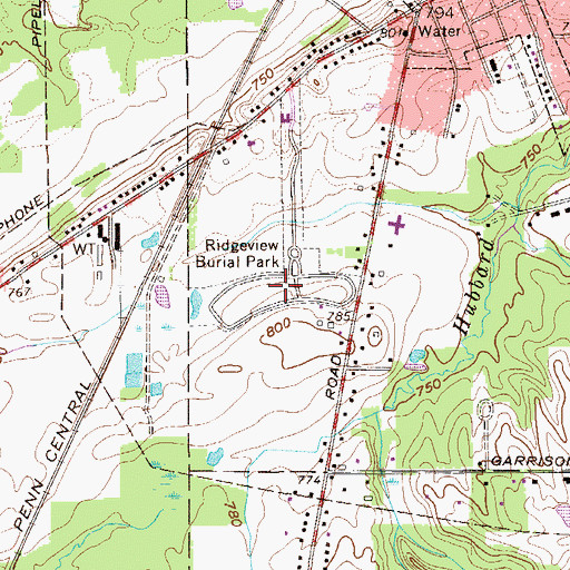 Topographic Map of Ridgeview Burial Park, OH