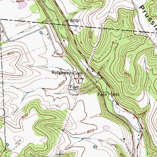 Topographic Map of Ridgeway Cemetery, OH