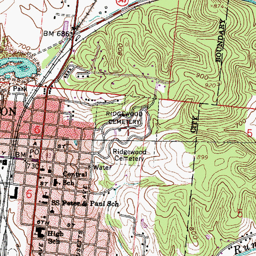 Topographic Map of Ridgewood Cemetery, OH