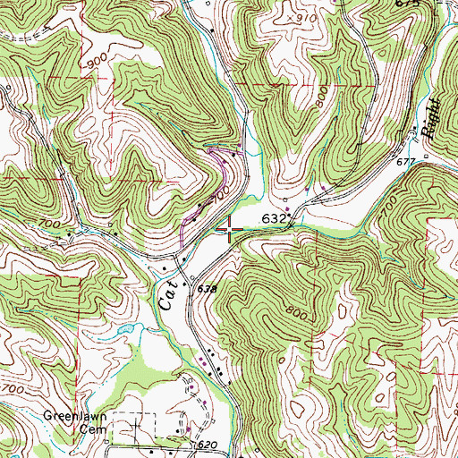 Topographic Map of Right Branch Cat Creek, OH