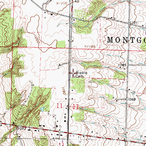 Topographic Map of Ripple Cemetery, OH