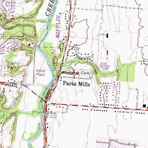 Topographic Map of Riverside Cemetery, OH