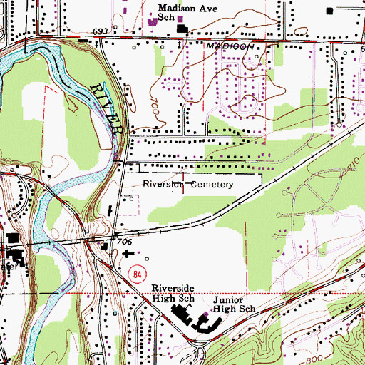 Topographic Map of Riverside Cemetery, OH