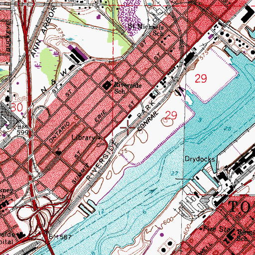 Topographic Map of Riverside Park, OH