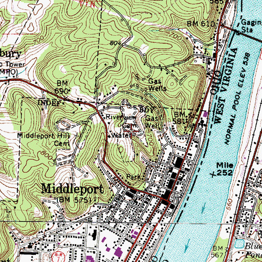 Topographic Map of Riverview Cemetery, OH