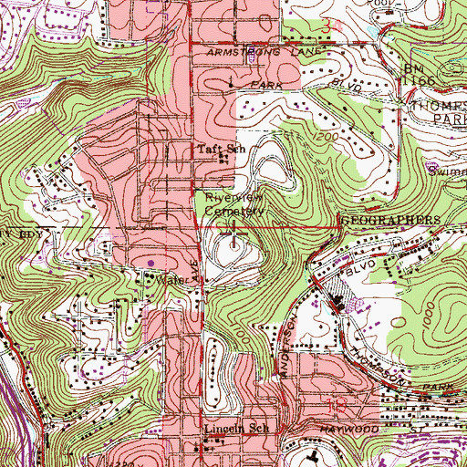 Topographic Map of Riverview Cemetery, OH