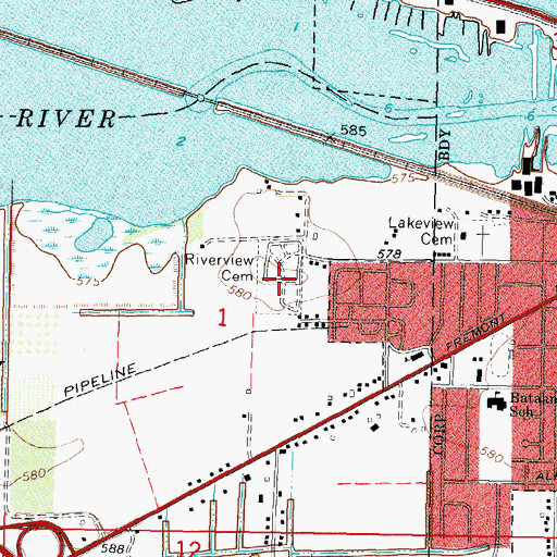 Topographic Map of Riverview Cemetery, OH