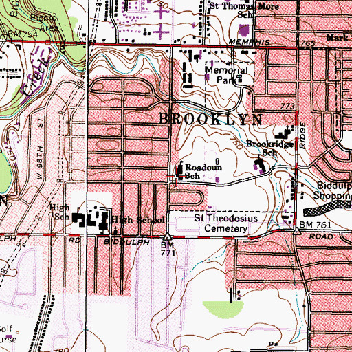 Topographic Map of Roadoun School, OH