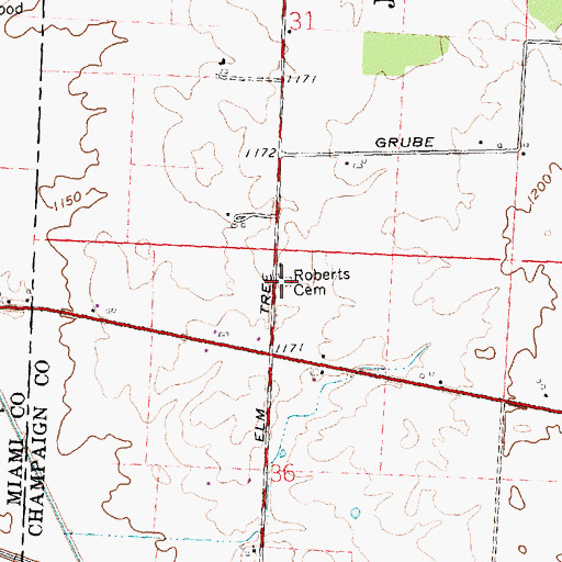 Topographic Map of Roberts Cemetery, OH