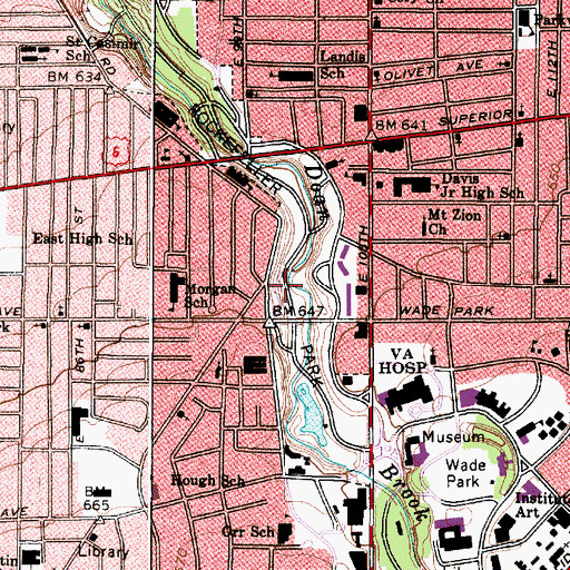 Topographic Map of Rockefeller Park, OH