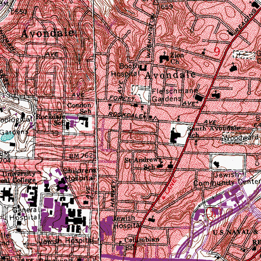 Topographic Map of Rockville School, OH