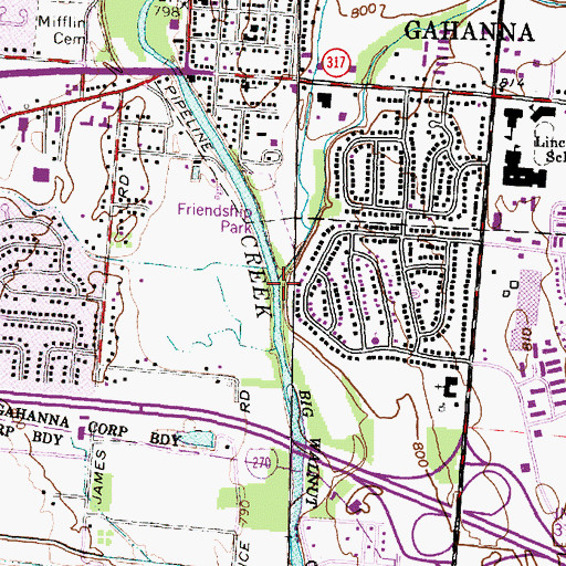 Topographic Map of Rocky Fork Creek, OH