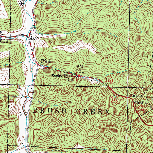 Topographic Map of Rocky Fork Church, OH