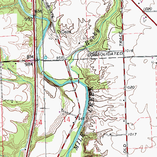Topographic Map of Rocky Run, OH