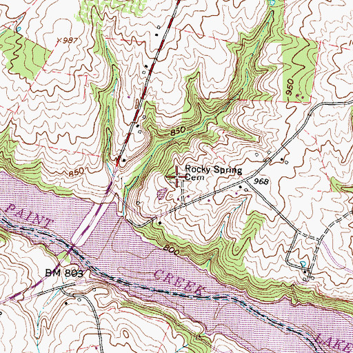 Topographic Map of Rocky Spring Cemetery, OH